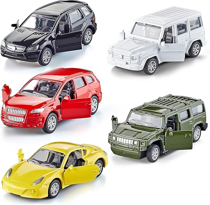 KIDAMI Die Cast Metal Toy Cars Set of 5, Openable Doors Pull Back Car Gift Pack for Kids (Private car)