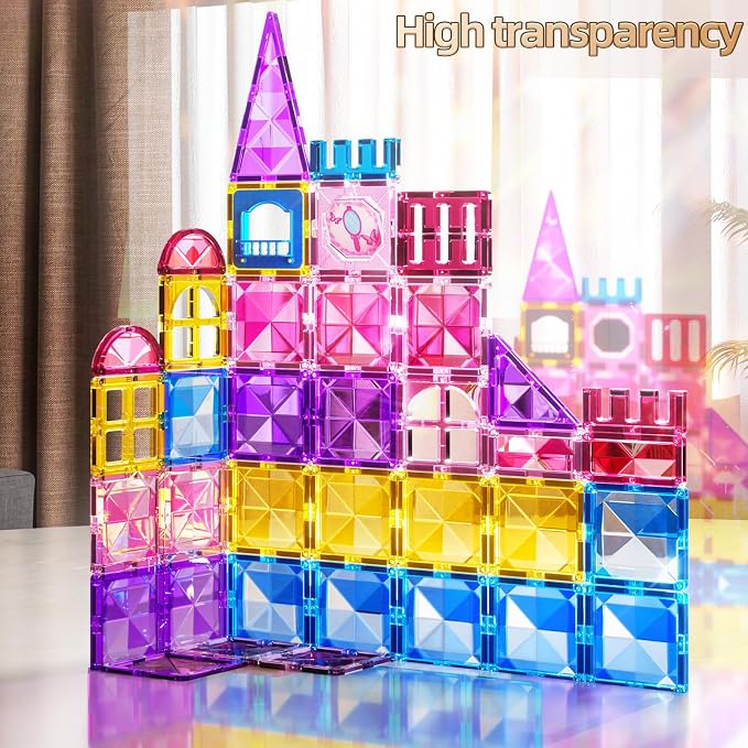 Magnetic Tiles Educational Toys, 50PCS Magnetic Blocks Building Set with Marbles Run for Kids Ages 4-8, Magnet Tiles STEM Learning & Sensory Toys for Girls Boys Perfect Preschool Toy for Toddlers 3-5