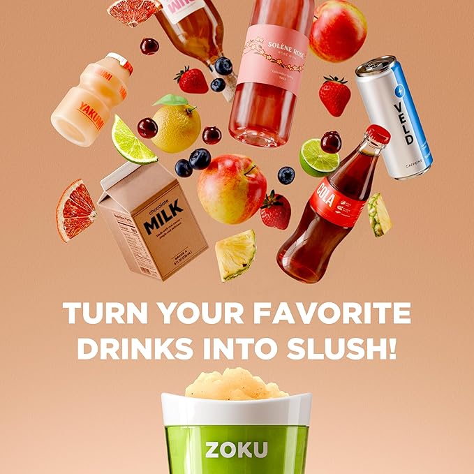 ZOKU Original Slush and Shake Maker, Slushy Cup 2 Pack for Quick Frozen Homemade Single-Serving Slushies, Fruit Smoothies, and Milkshakes in Minutes, BPA-free, Red/Blue Set of 2