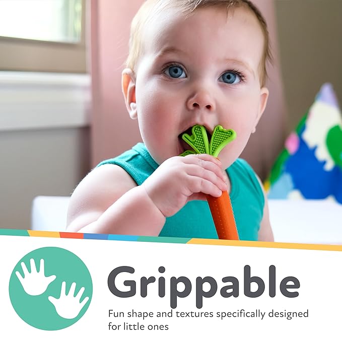 Nuby Silicone Carrot Tube Teether and Messaging Infant Teether - (2-Pack) Baby Teething Toy - 3+ Months