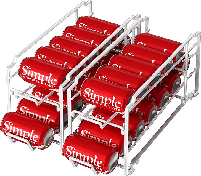 Simple Houseware Stackable Beverage Soda Can Dispenser Organizer Rack, White - 2 Pack