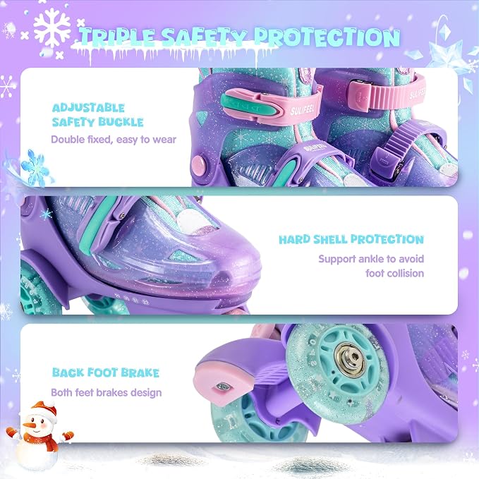 SULIFEEL Adjustable Roller Skates for Girls Boys Kids,Fun Illuminating Light Up Flash Wheels Three-Point Type Balance Suitable for Beginners Indoor Roller Skating