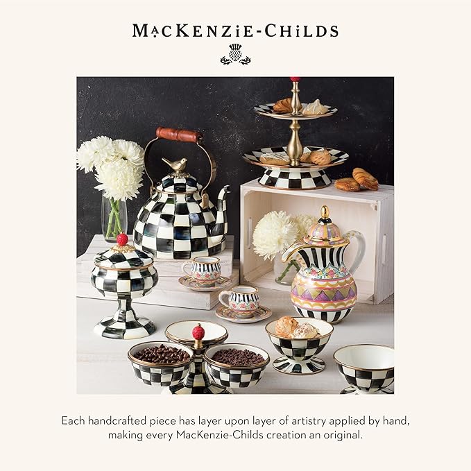 MACKENZIE-CHILDS Set of 2 Farmhouse Canister, Lidded Kitchen Canister with Spoon, Black-and-White Courtly Check
