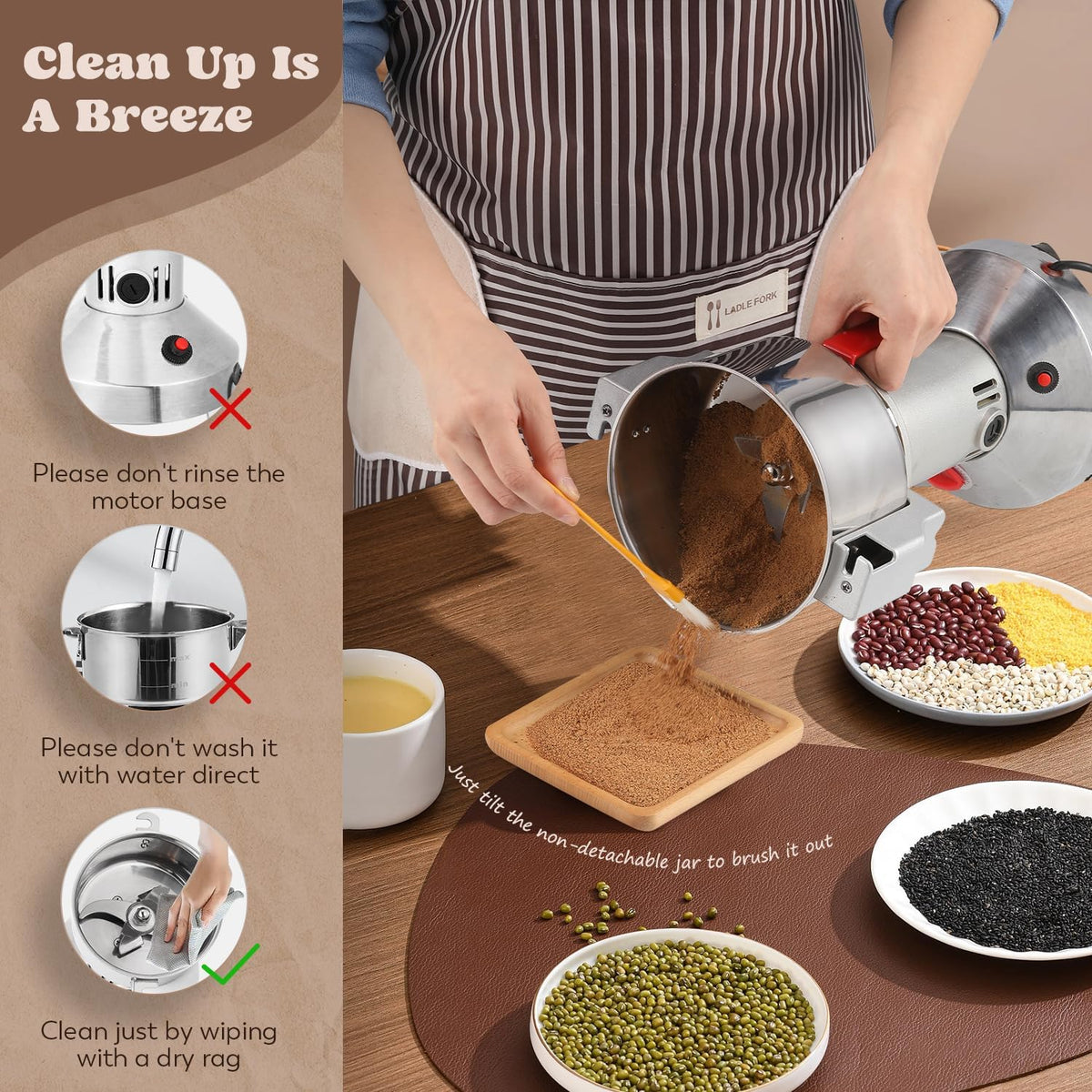 Moongiantgo Grain Mill Grinder Electric 300g Commercial Spice Grinder 1500W Stainless Steel Pulverizer Dry Grinding Machine for Wheat Corn Rice Pepper Herbs Coffee Beans (300g Upright, 110V)