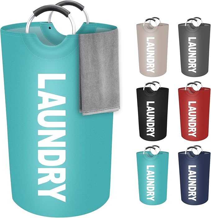 StorageRight 90L Large Laundry Basket, Laundry Hamper, Dirty Clothes Hamper for Laundry, Collapsible, Waterproof Laundry Baskets with Foam Protected Aluminum Handles for Laundry, Dorm, Family (Green)