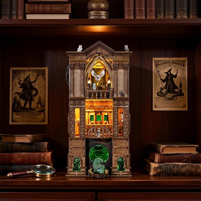Book Nook Magic Kit - DIY Miniature House Kit for Adults, Teens, Dollhouse Booknook Bookshelf Insert Decor with LED Light, 3D Wooden Puzzle Gifts for Family, Friends(Whisper Gate X)