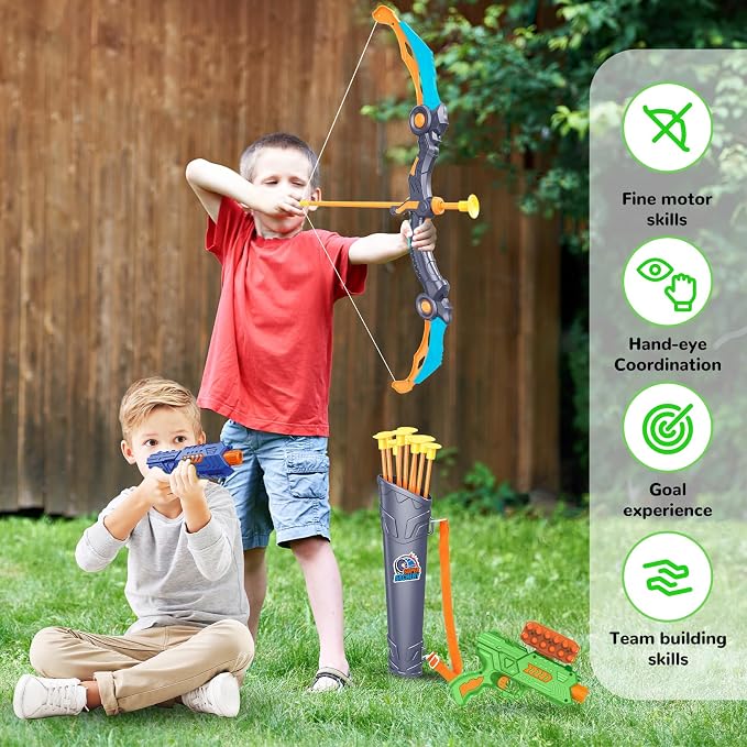 GMAOPHY 2 Pack Bow and Arrow Toy for 5 6 7 8 9 10 11 12 Year Old Boys, Birthday for Kids, Indoor Outdoor Sport Games Toys for Ages 4-8 8-12, LED Light Up Archery Set with 20 Suction Cup Arrows