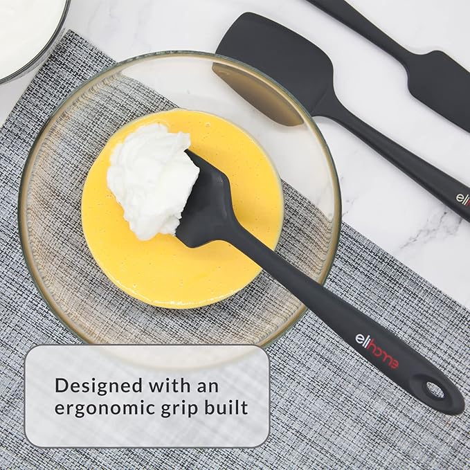 Elihome Chef Series 3 Piece Silicone Spatula Set - 600°F Heat Resistant Non Stick Rubber Kitchen Scraper Spatulas for Cooking, Baking, and Mixing – BPA Free and LFGB Certified Silicone (Grey)