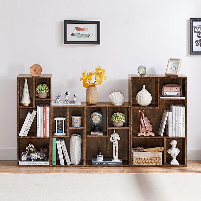 VECELO Small Bookshelf, 3 Cube Shelf, Fits Tallest Hardcovers, Horizontal Available, Short Bookcase for Small Spaces, Vintage Brown
