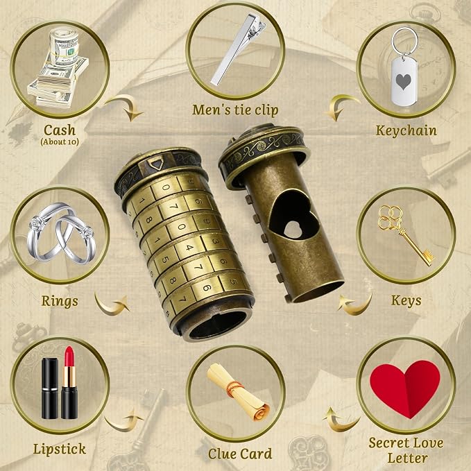 wellsee Da Vinci Code Mini Numbers Cryptex Brainteaser Puzzle Box,Metal Password Lock Cash Box with Hidden Compartment for Money,Challenge Game for Ages 12+ and Up,Unique Xmas Gifts for Her&Him,Bronze