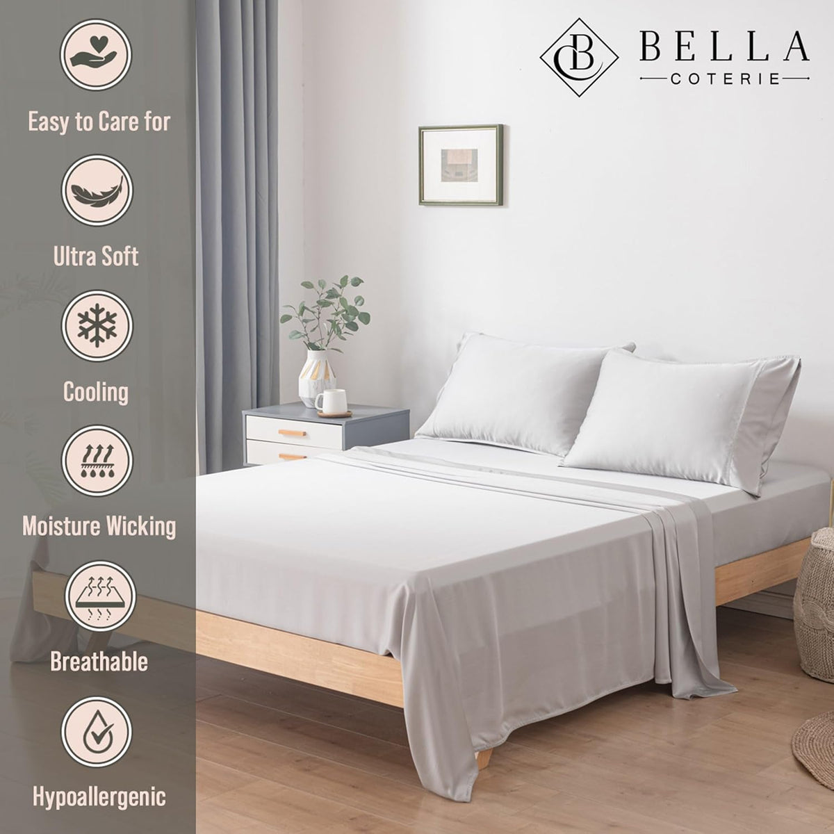 Bella Coterie Luxury Bamboo Viscose Cal King Size Sheet Set | 100% Organically Grown | Ultra Soft | Cooling for Hot Sleepers | 18" Deep Pocket [Ivory]
