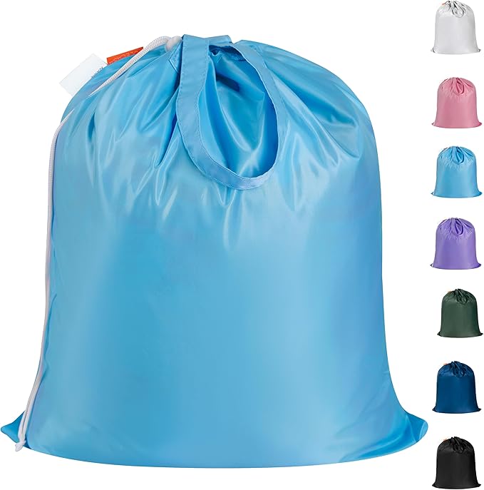 Polecasa Small Heavy Duty Laundry Bag with 130gsm Tear Resistant Fabric and Handles, Easy to Carry Durable Dirty Clothes Drawstring Bag, Perfect for College Dorm, Travel 21”x24”,Gulf Blue