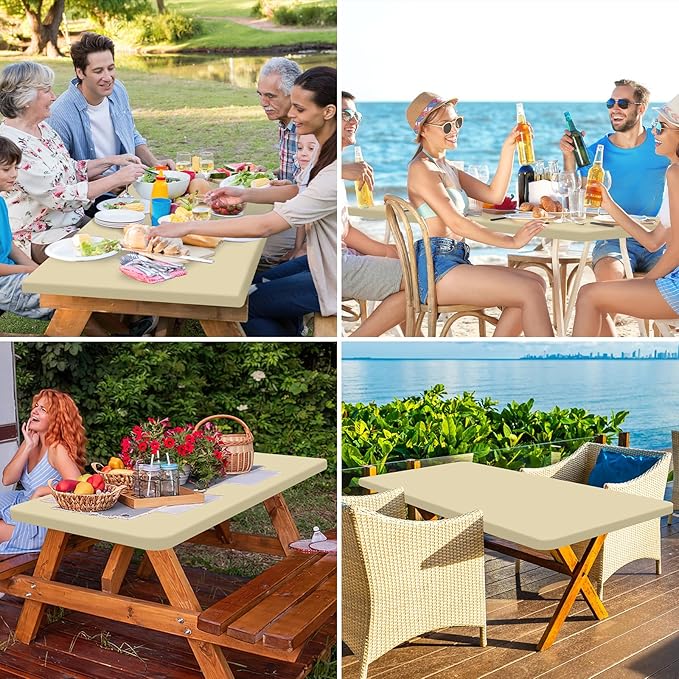 homing Rectangle Table Cloth Cover, Waterproof Polyester Elastic Fitted Tablecloth, Fits for 5 Foot Folding Tables, Washable Table Protector for Picnic, Camping, Outdoor (Champagne, 30" x 60")