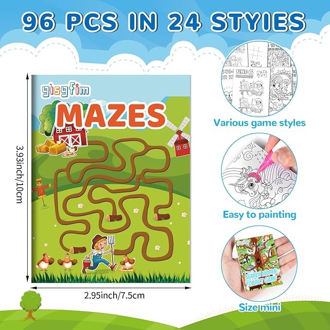 gisgfim 192 PCS Mini Activity Books Coloring Books Party Favors Bulk Challenging Game Include Mazes Dot to Dot Word Search Word Scramble for Ages 4-12 Goodie Bags Stuffers Kids Wedding Activities