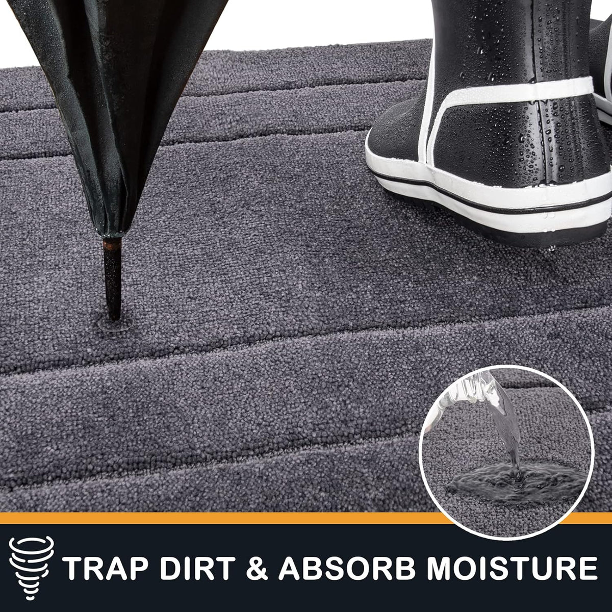 PURRUGS Dirt Trapping Door Mat 32" x 47", Non-Slip/Skid Machine Washable Entryway Rug, Dog Doormat, Super Absorbent Welcome Mat for Muddy Wet Shoes and Paws, Grey