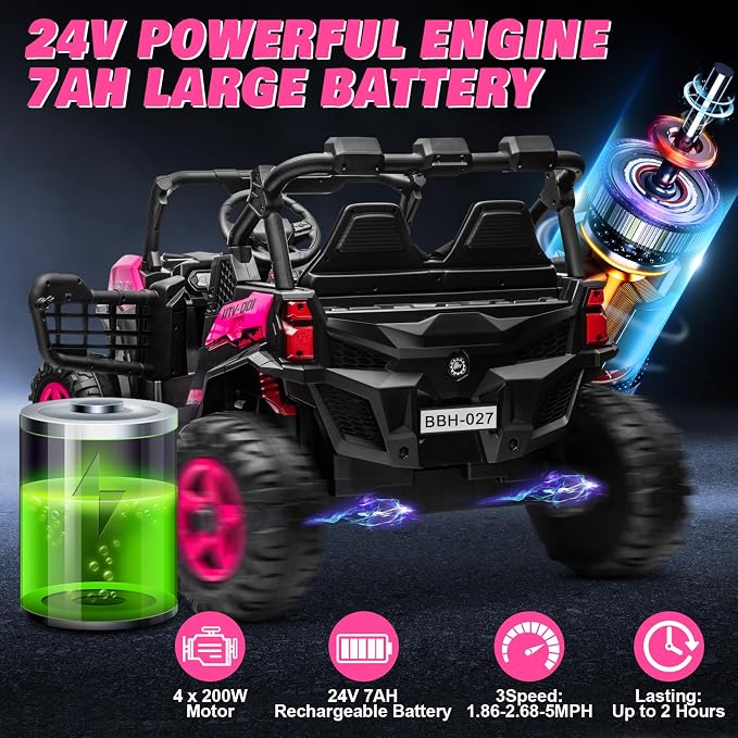 24V 2 Seater Ride on Car for Big Kids, JOYRACER 4x4 Off-Road UTV Toy w/Remote Control, 800W Powerful Motors, 20" Large Seat, 5 Mph Max Speed, Bluetooth, MP3, Lights, Electric Car for Kids, Rosered