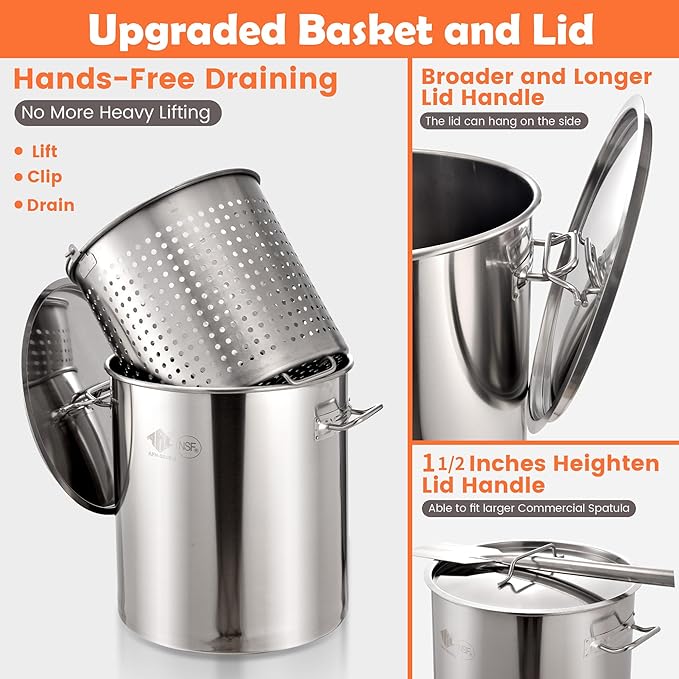 ARC 64-Quart Stainless Steel Seafood Boil Pot with Basket and Two Brown Paper, Crawfish, Crab, Lobster, Shrimp Boil Stock Pot with Strainer, Turkey Fryer, 16 Gallon