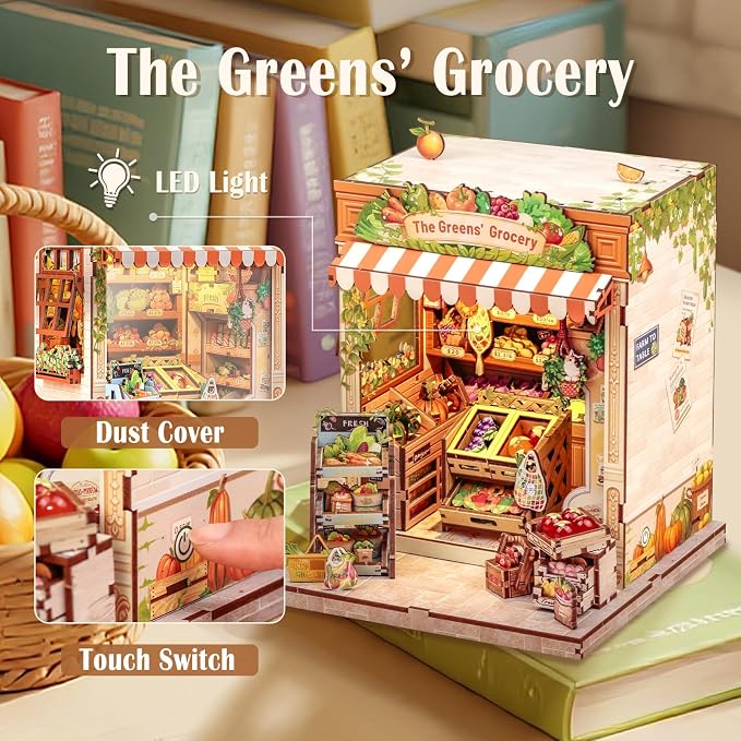 CUTEBEE Book Nook Kit - DIY Miniature House Dollhouse Kit for Adults, Booknook Tiny House Bookshelf Decor 3D Wooden Puzzle Model Building Set, Gifts for Family and Friends (The Greens’ Grocery)