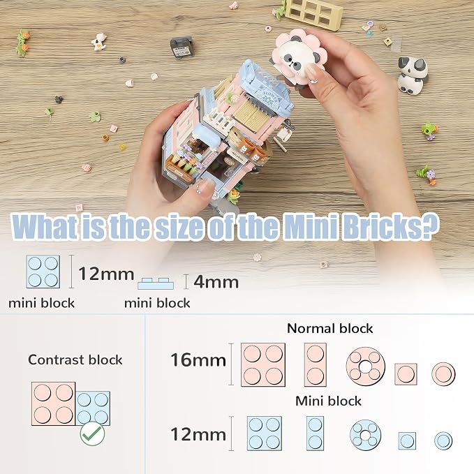 Street View Flower House Shop Mini Building Blocks, MOC Creative Building Toys Cute Panda Building Set for Kids 6-12, Simulation Architecture Construction Toy, Gift Idea for Kids Adults (810PCS)