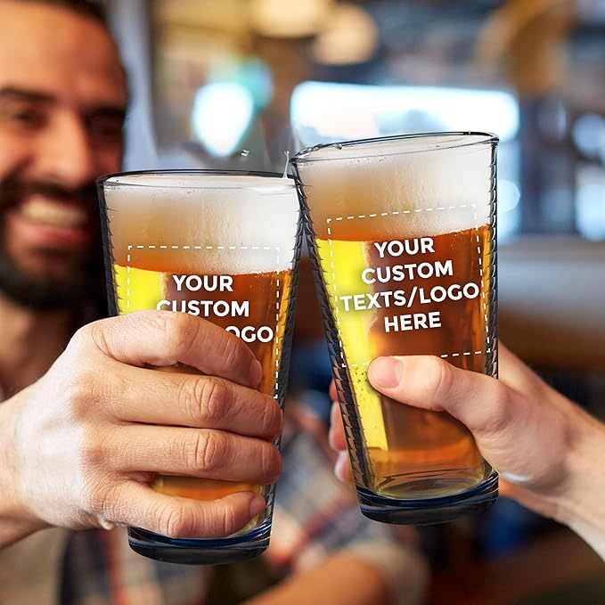 Custom Spiral Pint Glass 16 oz. Set of 50, Personalized Bulk Pack - Beer Glasses, Heavy Duty Drinkware - Blue