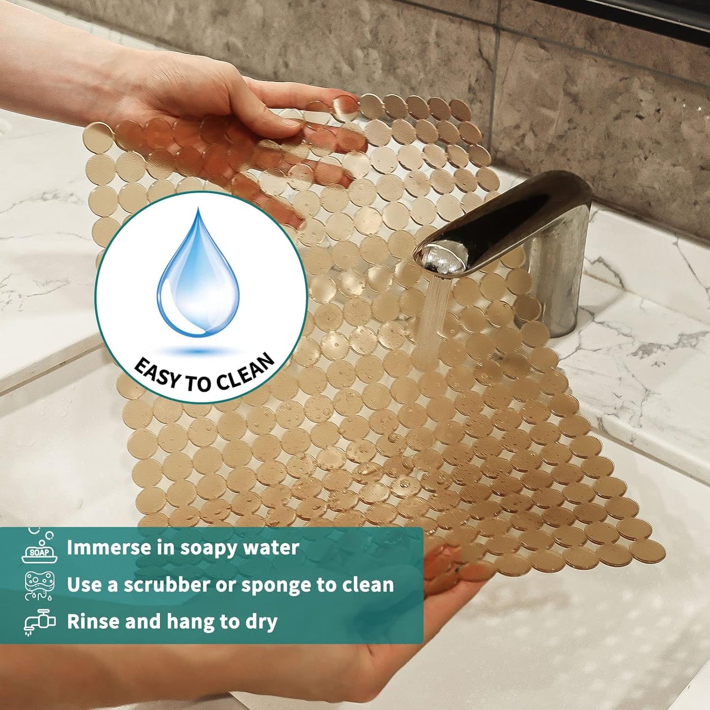 Qulable 2Pack Kitchen Sink Mat for Stainless Steel/Ceramic Sinks, PVC Eco-friendly Protectors for Bottom of Kitchen Sink, Adjustable, Fast Draining, Dots Design, 11.8x15.7 (Bronze)
