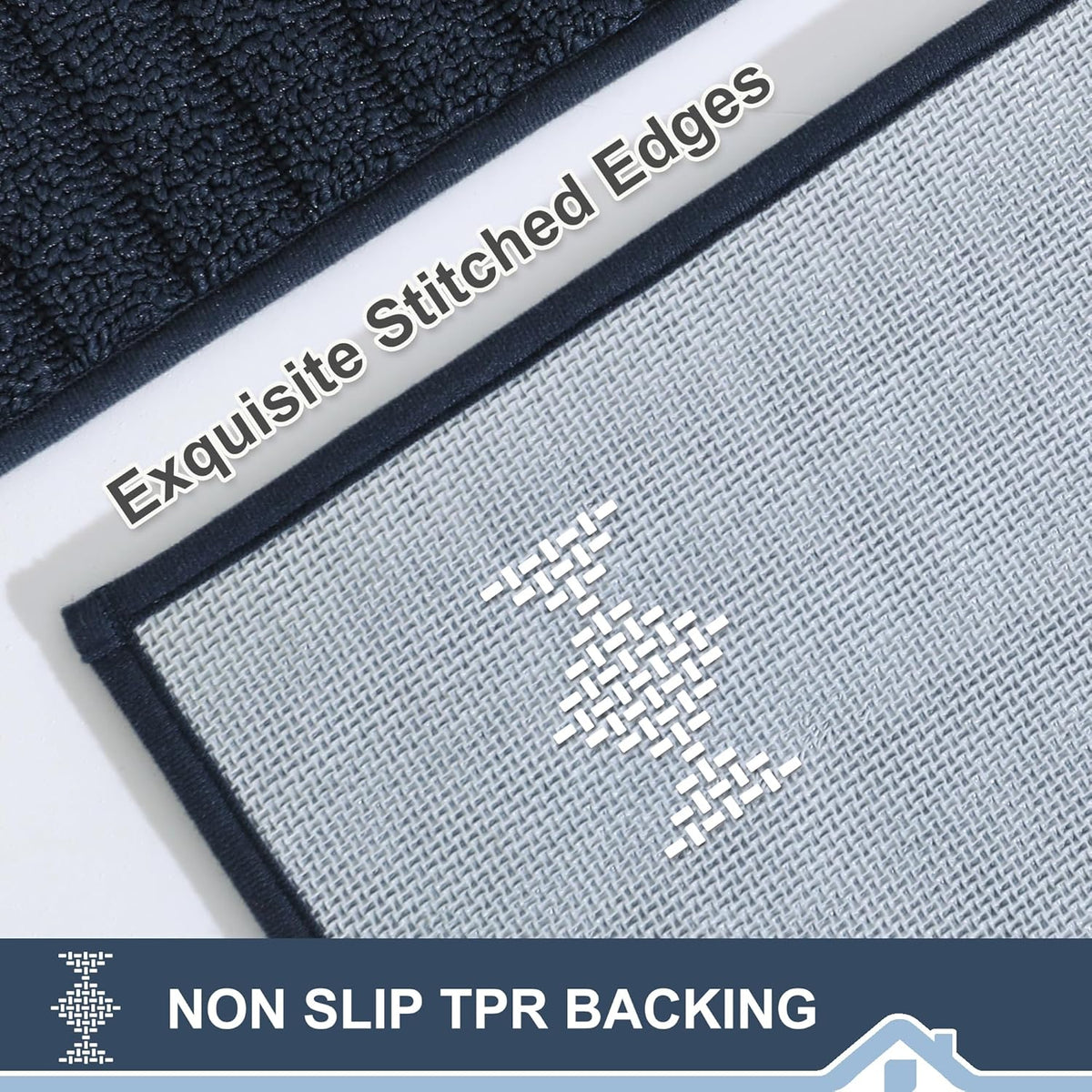 BEQHAUSE-Kitchen-Rugs-Washable-Kitchen-Mats-for-Floor Non-Slip Kitchen Mats Set of 2 Absorbent Kitchen Runner Navy Blue with TPR Backing 24x35inch/24x60inch