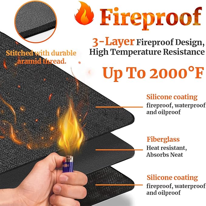 60" Round Fire Pit Mat for Solo Stove Bonfire/Under Grill Mat for Outdoor Grill Fireproof Waterproof Oil-Proof, 4 Layers Fireproof Mat Fireplace Mat BBQ Floor Mat for Deck Patio Grass Outdoor Smoker
