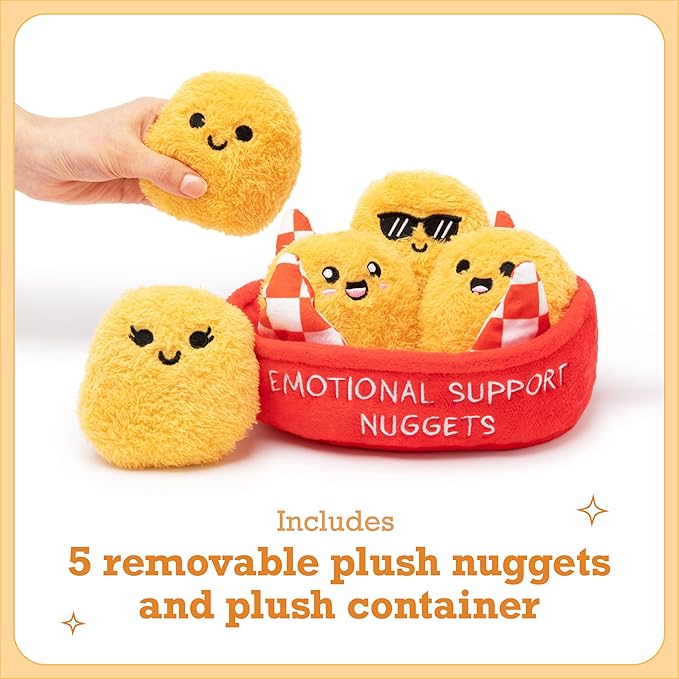 Emotional Support Chicken Nuggets by Relatable, Cuddly Stuffed Animals and Toys, Squishy Toys and Plushies, Great Gift Ideas for Loved Ones of All Ages, Includes 5 Plushies with Carrying Basket