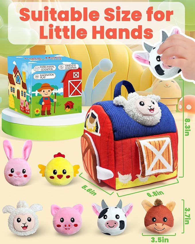 Baby Toys 6-12 Months - Infant Barn Toy with Stuffed Farm Animals, Rattle, Crinkle, Squeak, Mirror - Montessori Sensory Toys for 6 7 8 9 10 12 Month Old Babies, 1 Year Old Baby Boy Girl Gifts