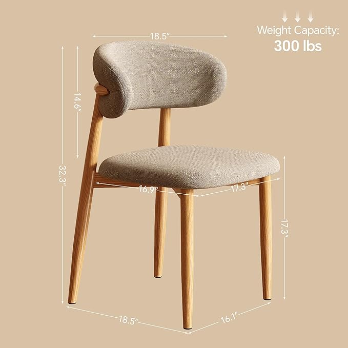 Dining Chairs Set of 2 for Kitchen Dining Table Mid Century Modern Farmhouse Upholstered Linen Dining Room Chairs with Metal Legs, Original Khaki