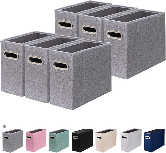 6 Packs Letter Size File Organizer, File Folders Organizer, Fabric Storage Box, Collapsible Paper Organizer with Metal Handle, Smooth PVC Rails, Only Box (Gray)