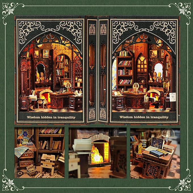 Book Nook Kit with Nightlight – Type-C and Battery Powered DIY Bookshelf Decor, Perfect for Home and Office Gift（Classical Library）