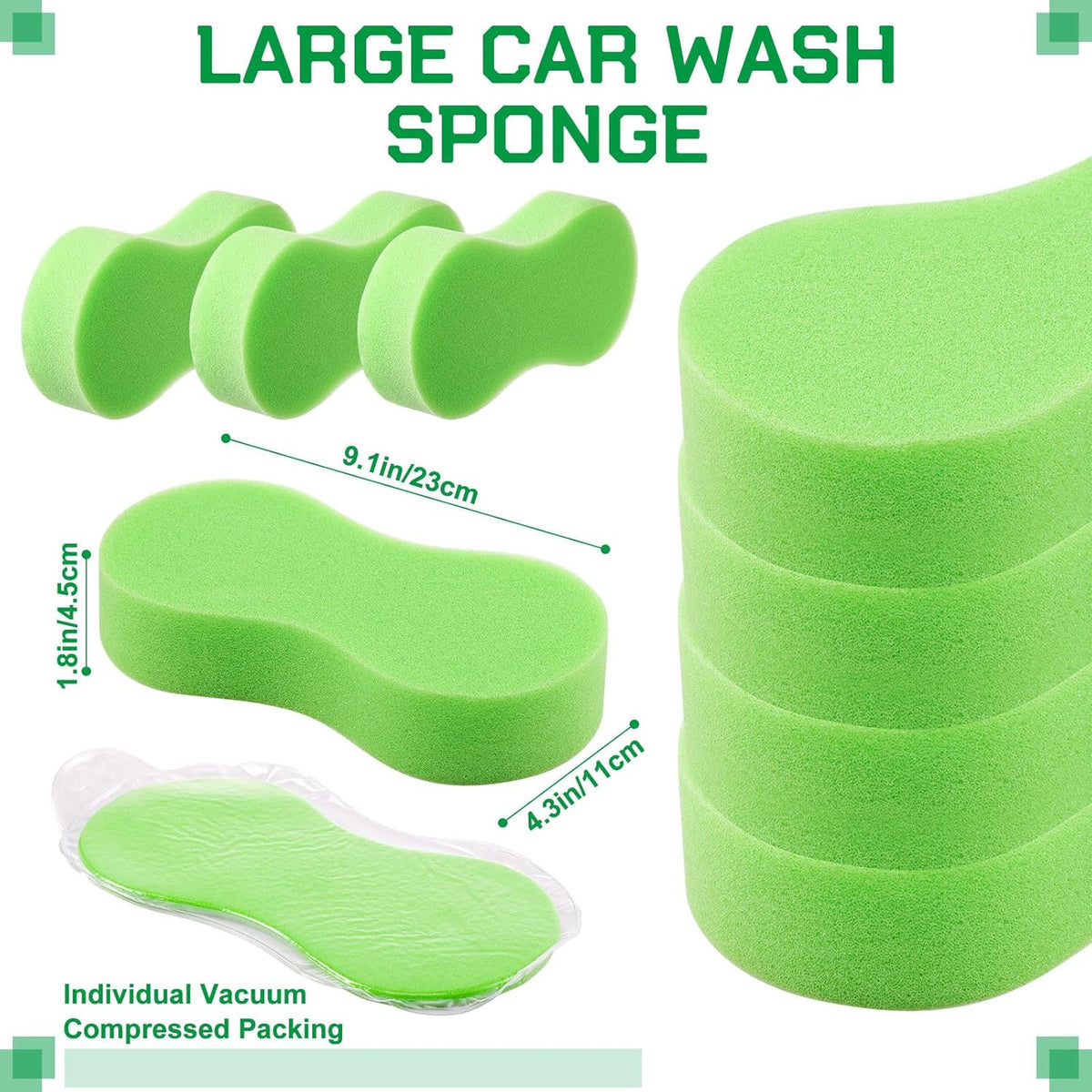 Vesici 24 Pack Large Sponges Bulk Multi-Purpose Extra Large Sponge for Washing Cars Field Day Water Games Household Cleaning Car Boat Bike Kitchen Bathroom Vacuum Compressed Packing (Bright Green)