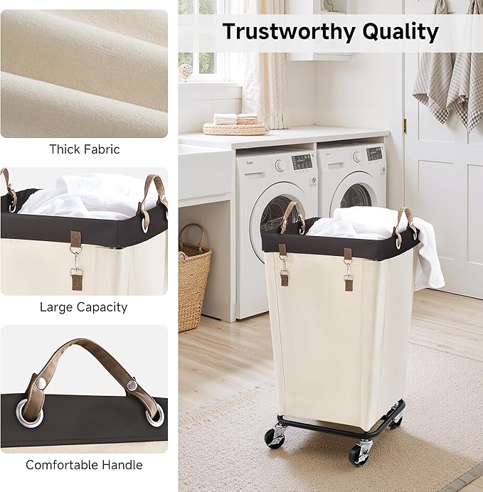 StorageWorks 110L Laundry Basket with Wheels, Large Rolling Hampers for Clothing Organizer, Dirty Clothes Basket for Hotel, Home, Closet, Dorm, Beige