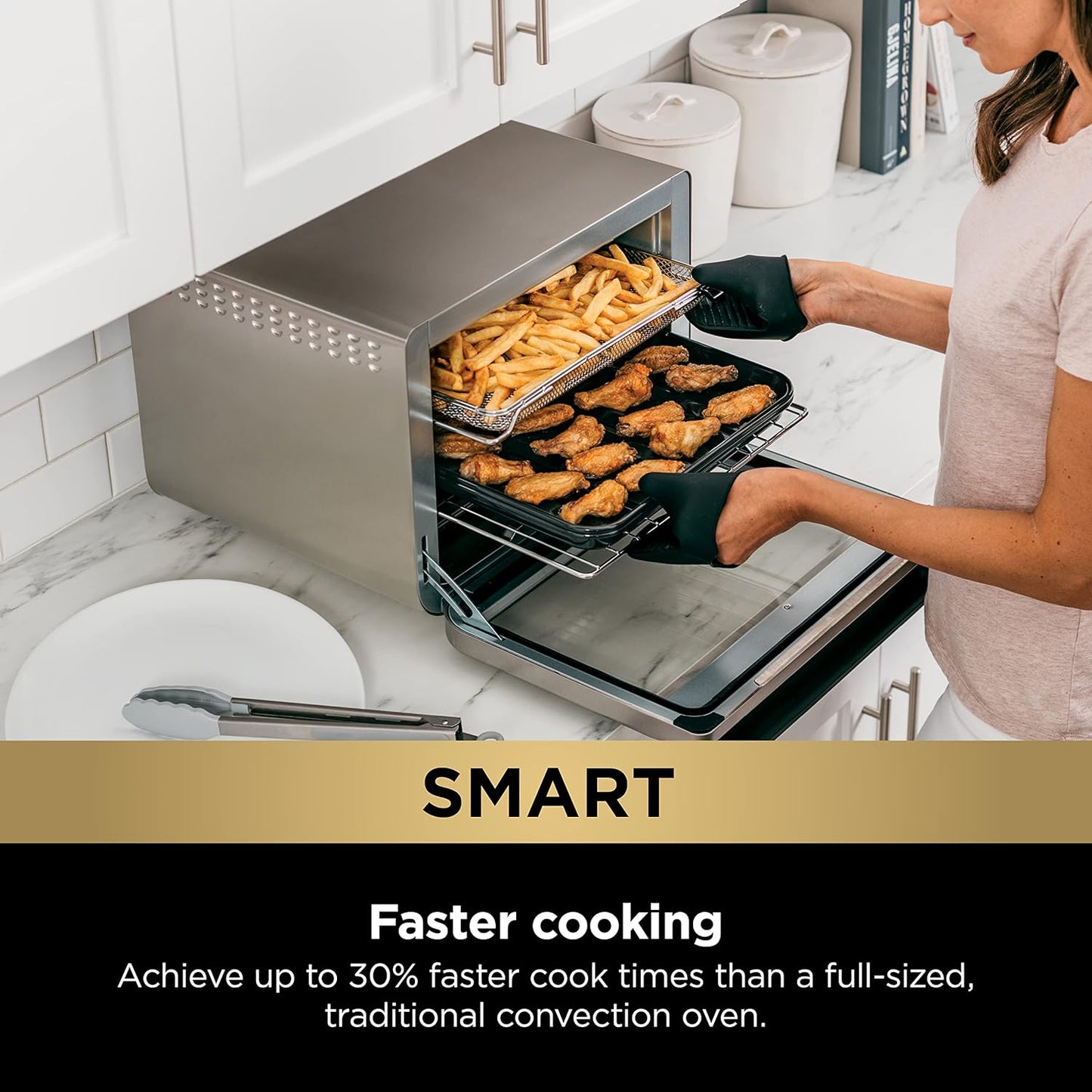 NINJA DT251 Foodi 10-in-1 Smart Air Fry Digital Countertop Convection Toaster Oven with Thermometer XL Capacity and a Stainless Steel Finish (Renewed)