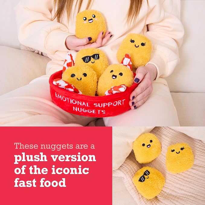 Emotional Support Chicken Nuggets by Relatable, Cuddly Stuffed Animals and Toys, Squishy Toys and Plushies, Great Gift Ideas for Loved Ones of All Ages, Includes 5 Plushies with Carrying Basket
