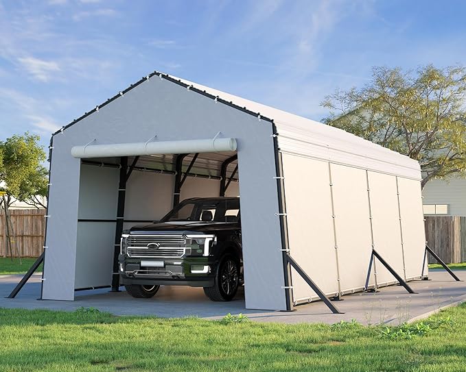 Jocisland 12x20x10.5 FT Heavy Duty Metal Carport, All-Weather Car Canopy with Waterproof Removable Sidewalls, Galvanized Steel Roof & Reinforced Base, Car Shelter for Cars, Boats, Trucks