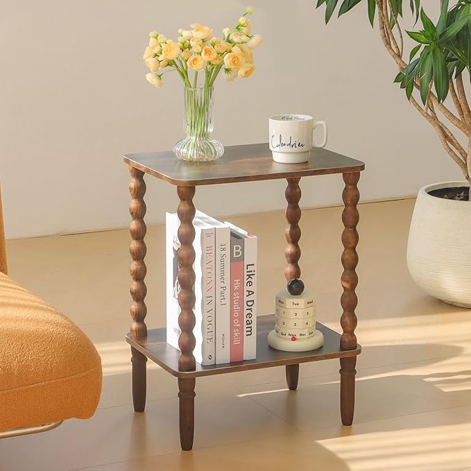 Side Tables Set of 2, Small End Table with Storage Shelf, Night Stand Set 2 Bedside Tables for Living Room, Bedroom, Office and Small Spaces (Rustic Brown)