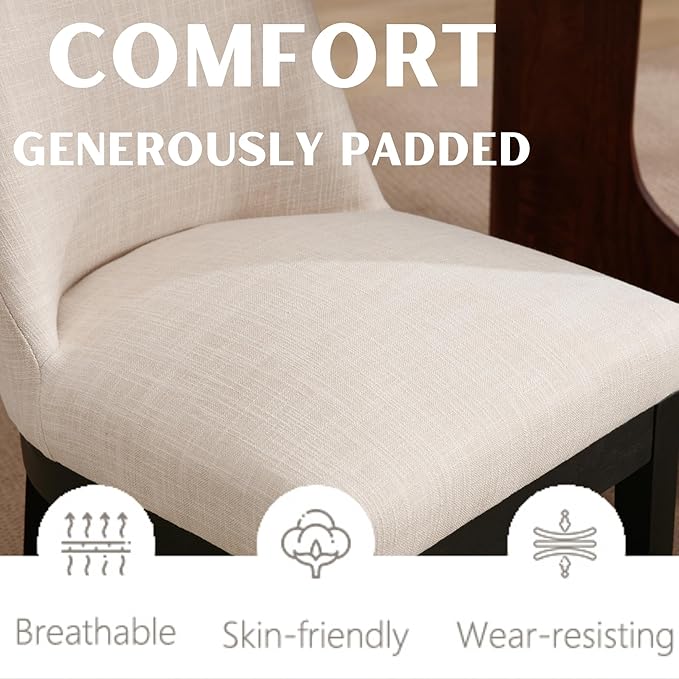 Modern Dining Chairs Set of 4 Comfortable Dining Room Chairs with Back, Linen Fabric Upholstered Kitchen Side Chairs with Black Wood Legs for Living Room, Beige