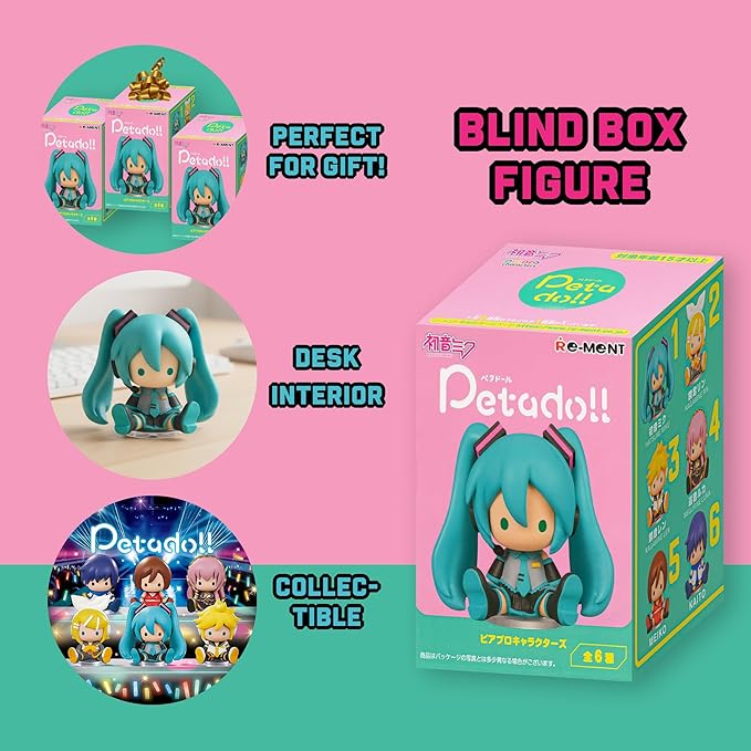 Hamee RE-Ment Hatsune Miku Blind Box Figure for Birthday Gift, Party Favor, Collectible Toy (Hatsune Miku petadoll - Piapro Characters) – 6 Pc. (Full Set)