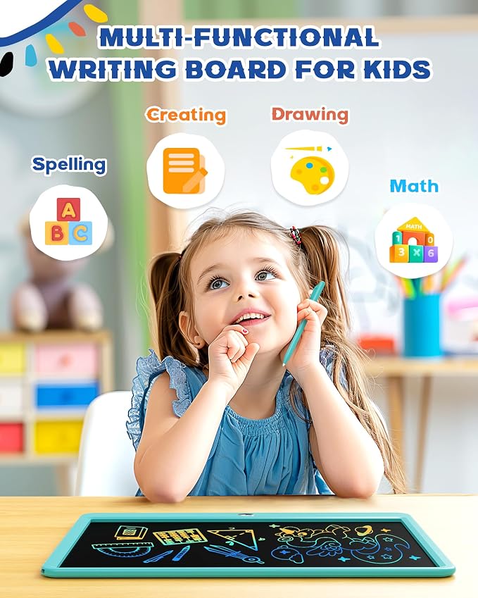 Bravokids 15 Inch LCD Writing Tablet for 3 Year Olds - Electronic Drawing Pad and Doodle Board as Educational Birthday Gifts for Girls and Boys (Blue)
