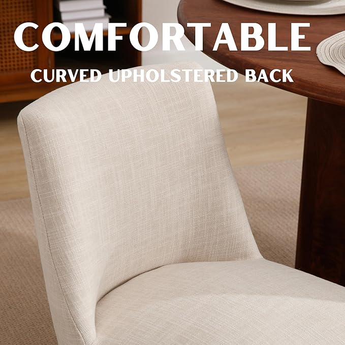 Modern Dining Chairs Set of 4 Comfortable Dining Room Chairs with Back, Linen Fabric Upholstered Kitchen Side Chairs with Black Wood Legs for Living Room, Beige