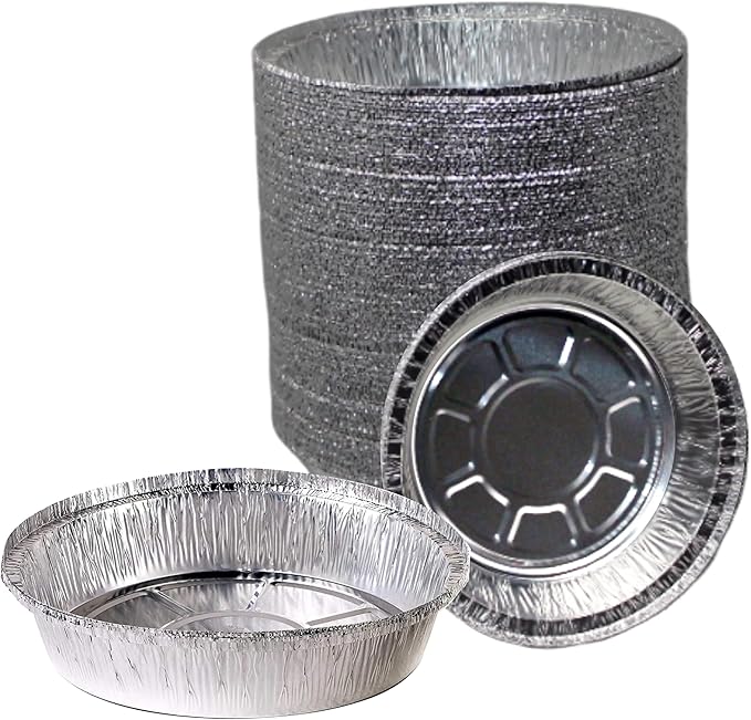 EcoQuality 6" Round Aluminum Foil Pans - Disposable Containers with Foldable Walls for Pie Baking, Cooking, Serving, Reheating, and Storing - Freezer and Oven Safe Tart Pan 100 Pack