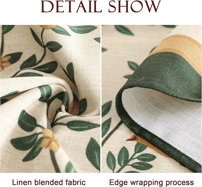 patdrea Designer French Table Cloth for Rectangle Table,Vintage Green Linen Birds and Leaves Pattern Tablecloths,Dacorative Cover Kitchen Dining,Christmas,Thanksgiving,Tea Party,55"x79"-Warbler