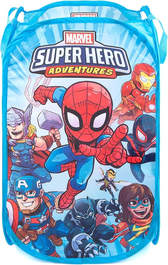 Jay Franco Marvel Super Hero Adventures Pop Up Hamper - Mesh Laundry Basket/Bag with Durable Handles - Features Spiderman, Iron Man, Captain America & Thor (Official Marvel Product)