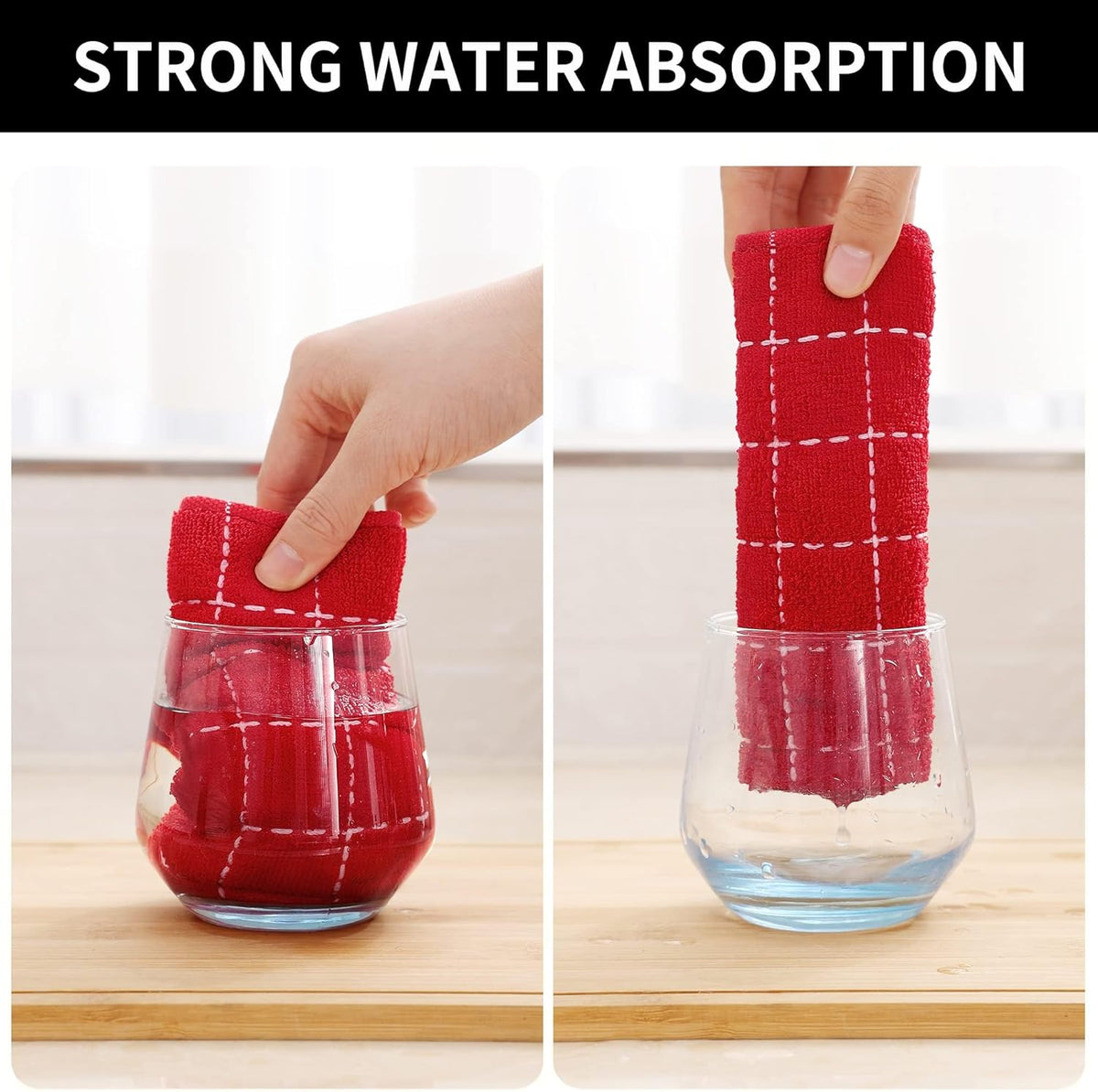 Homaxy 100% Cotton Terry Kitchen Towels(Red, 13 x 28 inches), Checkered Designed, Soft and Super Absorbent Dish Towels, 8 Pack