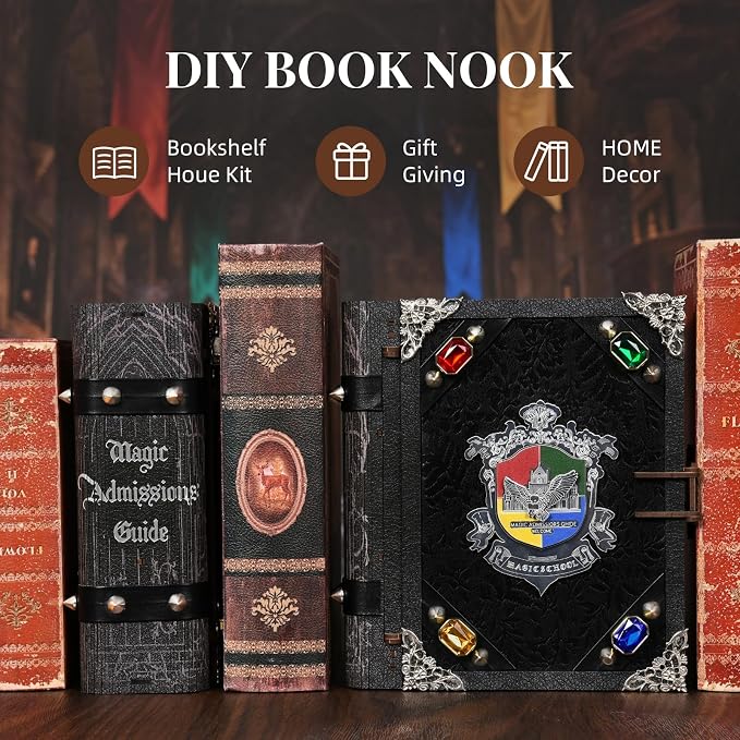 CCCDF Magic Book Nook Kit - DIY Miniature House Dollhouse Kit for Adults, Booknook Tiny House Bookshelf Decor 3D Wooden Puzzle, Gifts for Family, Friends (Magic Admissions Guide)