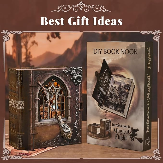 MiniCity DIY Book Nook Kits for Adults, Miniature Dollhouse Booknook Kit, 3D Wooden Puzzle Creative Decorative Bookends Bookshelf Diorama Insert Crafts Hobbies Gifts (Introduction to Magical Flight)