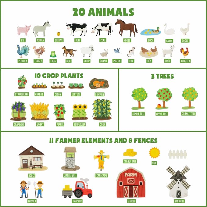 BONNYCO Felt Board for Toddlers with 92 Animal Farm Figures. Montessori and Sensory Toys, Birthday Gifts for Kids 3-8 Years Old. Educational Games, Learning Activities, Christmas