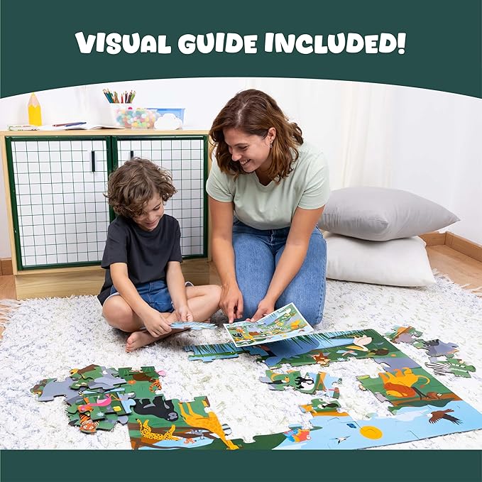 BONNYCO Giant Floor Puzzles for Kids of Jungle Animals with 48 Large Pieces. Safari Jumbo Puzzle 36.2 x 24.4 in, Gifts for Boys and Girls, Educational Kids Toys Ages 2-8